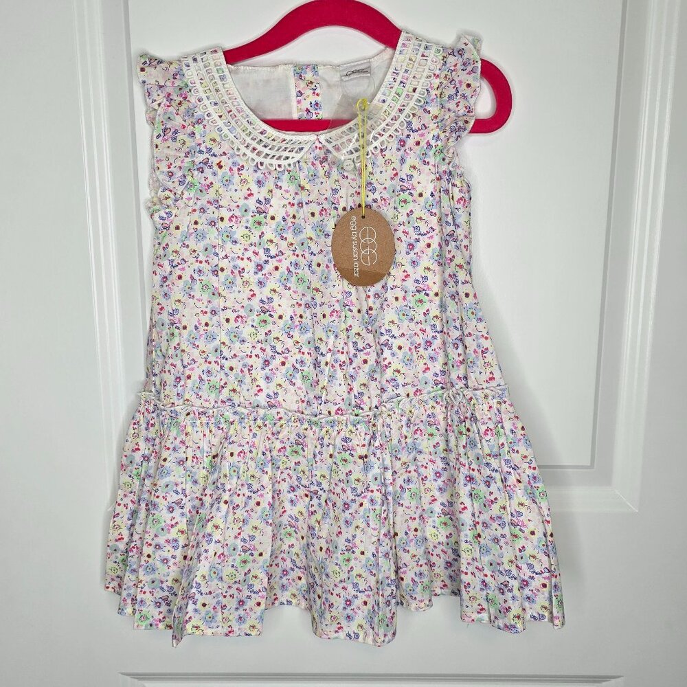 NWT Egg Giselle Cotton Floral Dress with Embroidered Collar, 24 months